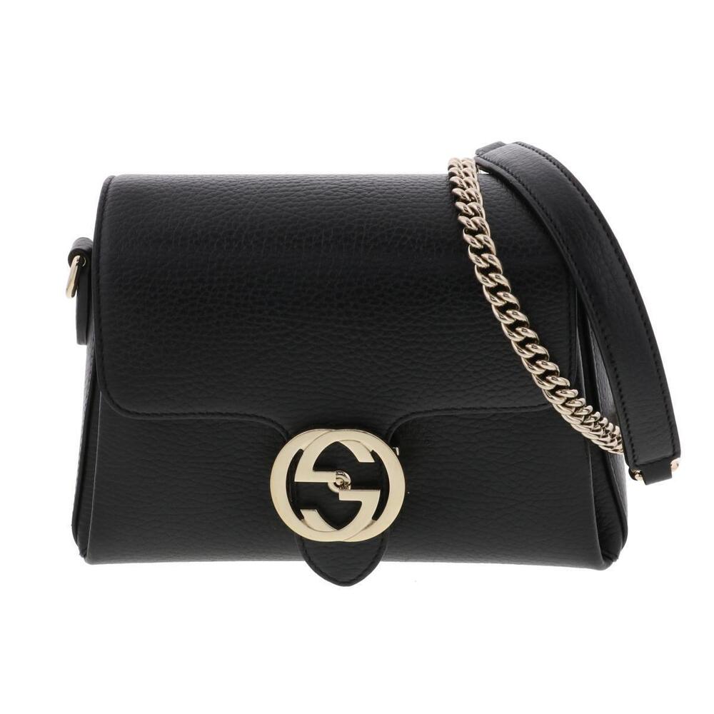 GUCCI Interlocking Chain Shoulder Bag Messenger Black B - Picture 1 of 6